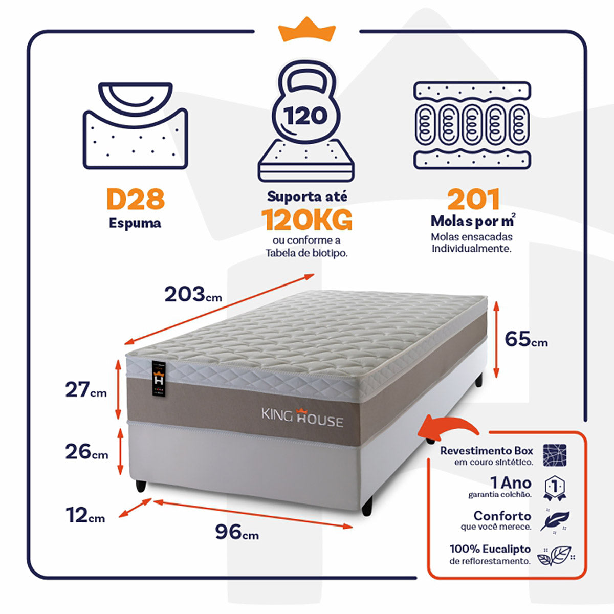 Cama Box Molas Ensacadas Sheffield 96x203 Bege King House