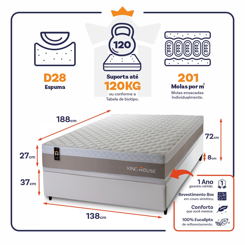 Cama Box Baú Sheffield 138x188 C/ Molas Ensacadas King House
