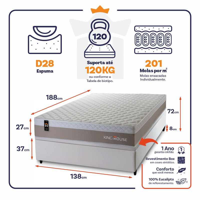 Cama Box Baú Sheffield 138x188 C/ Molas Ensacadas King House