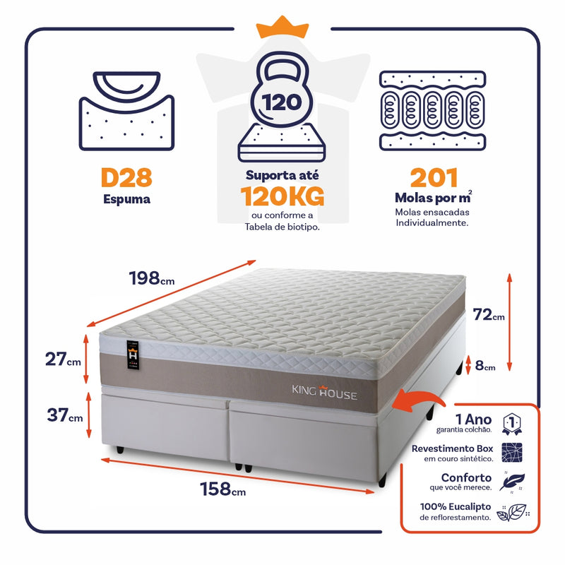 Cama Box Baú Sheffield c/ Molas Ensacadas 158x198 King House