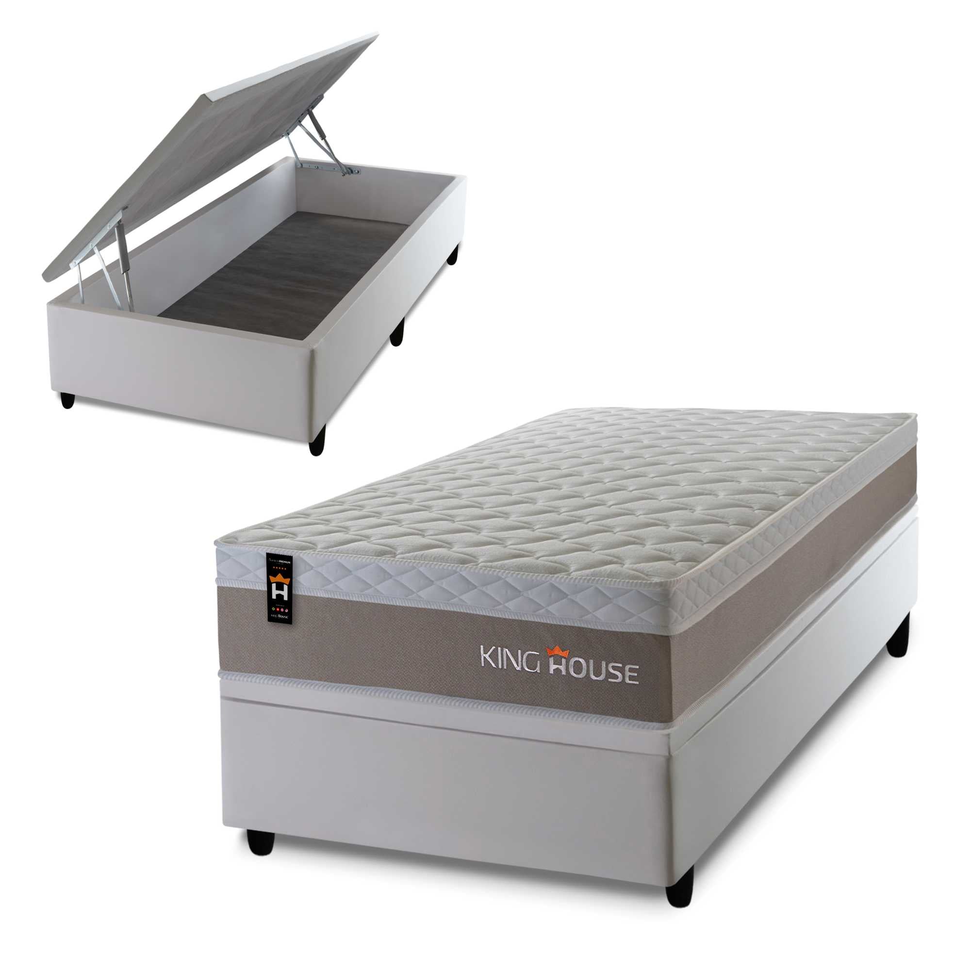 Cama Box Baú Sheffield 88x188 c/ Molas Ensacadas King House