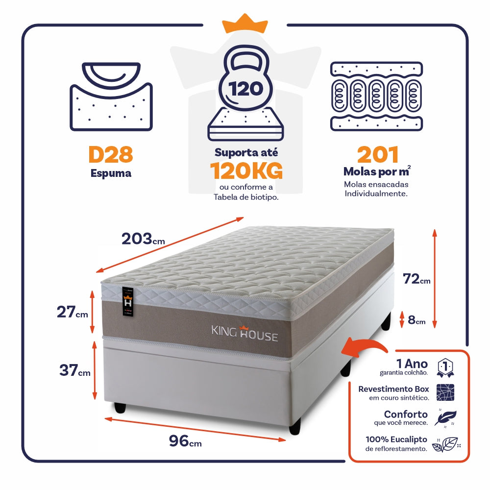 Cama Box Baú Sheffield 96x203 c/ Molas Ensacadas King House