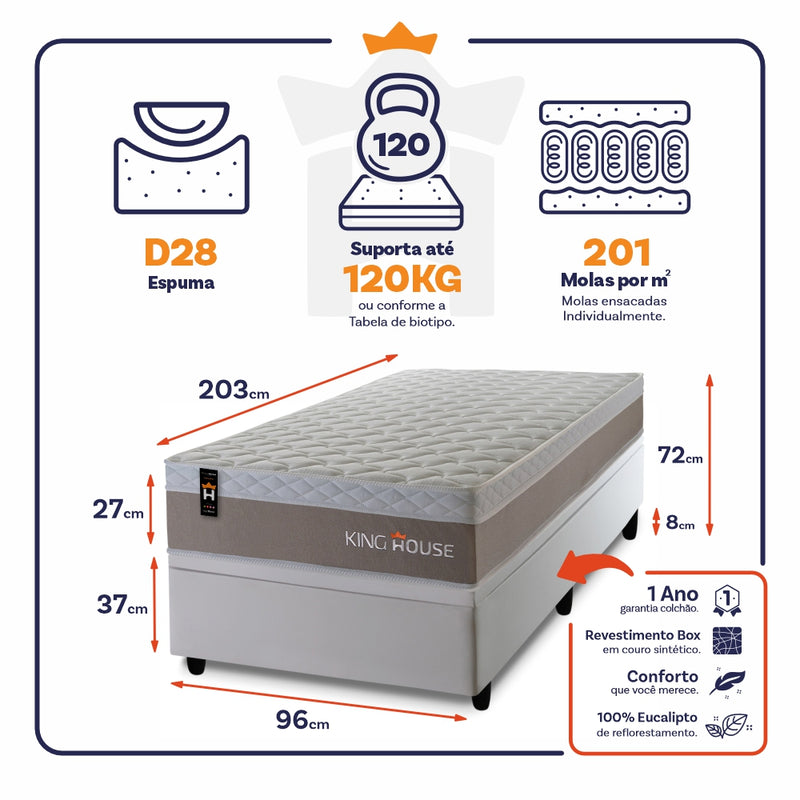 Cama Box Baú Sheffield 96x203 c/ Molas Ensacadas King House
