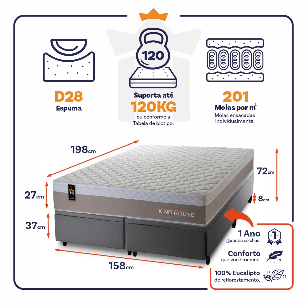 Cama Box Baú Sheffield c/ Molas Ensacadas 158x198 King House
