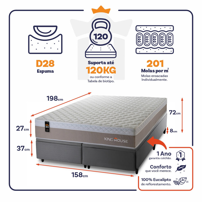 Cama Box Baú Sheffield c/ Molas Ensacadas 158x198 King House