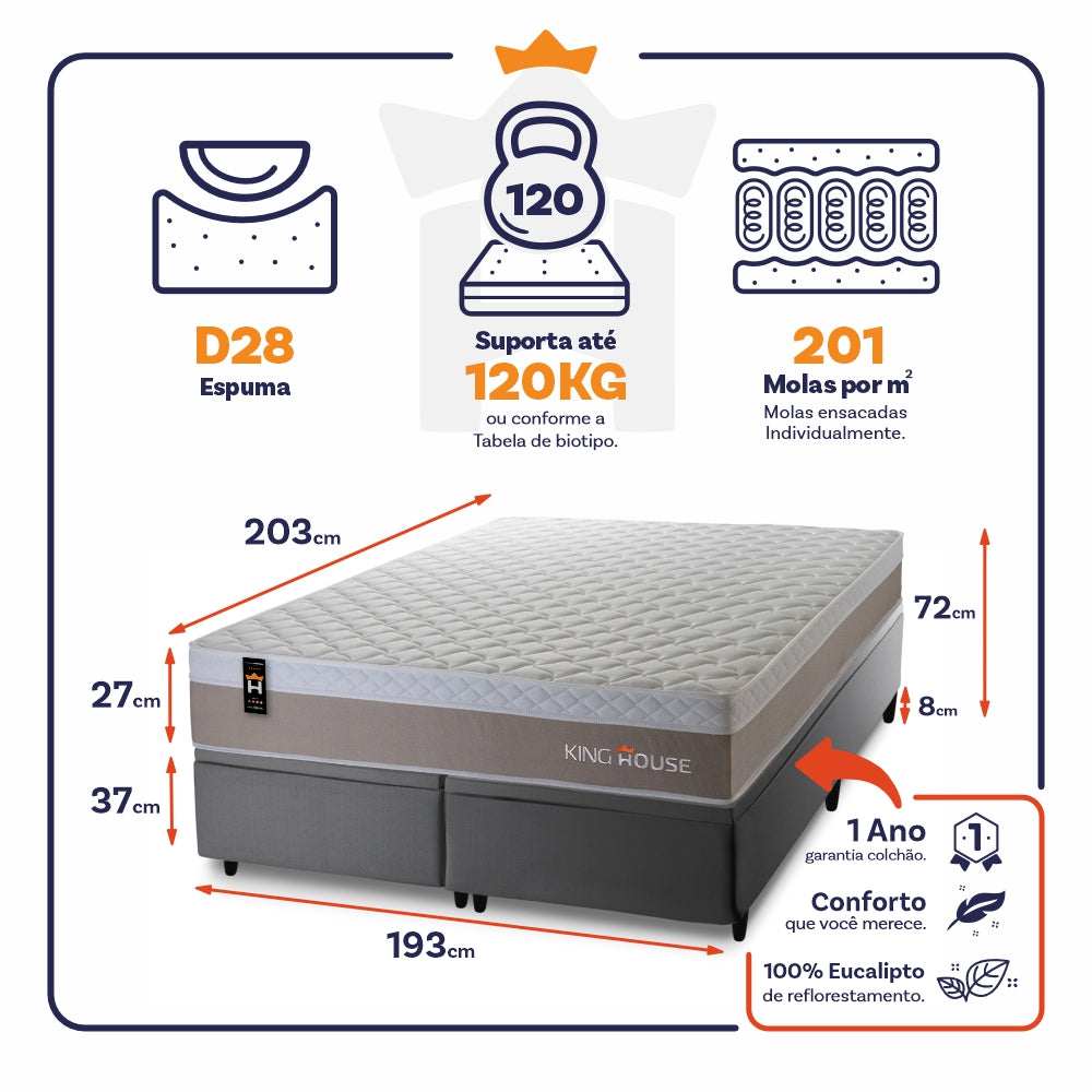 Cama Box Baú Sheffield c/ Molas Ensacadas 193x203 King House