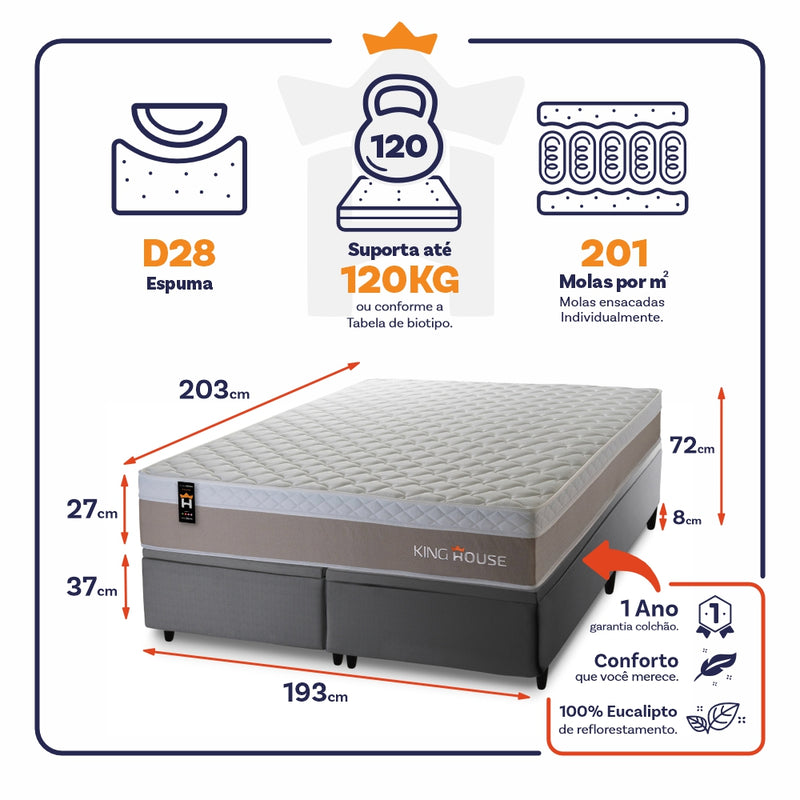 Cama Box Baú Sheffield c/ Molas Ensacadas 193x203 King House