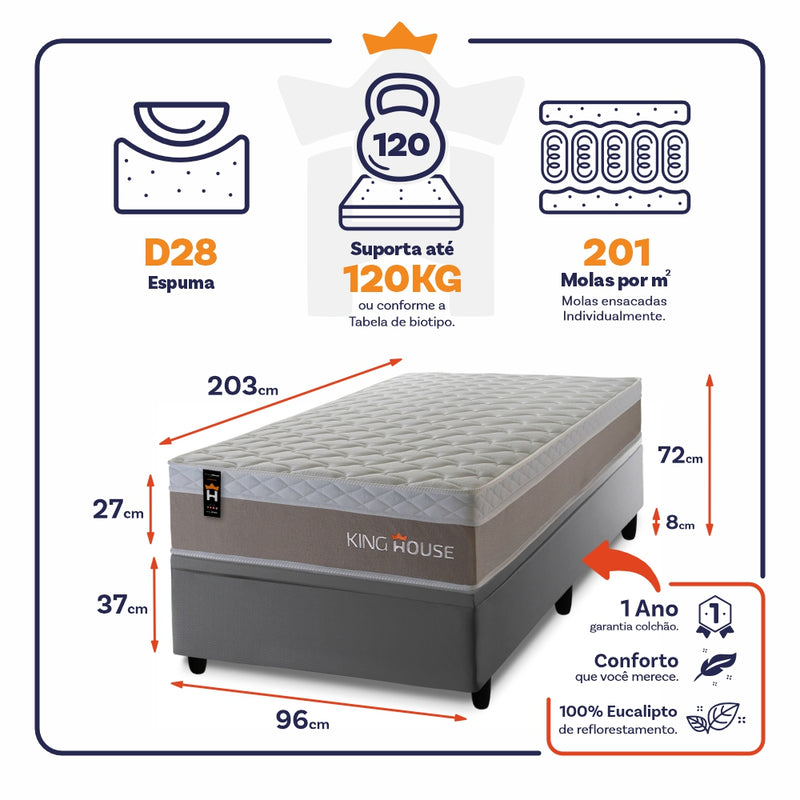 Cama Box Baú Sheffield 96x203 c/ Molas Ensacadas King House