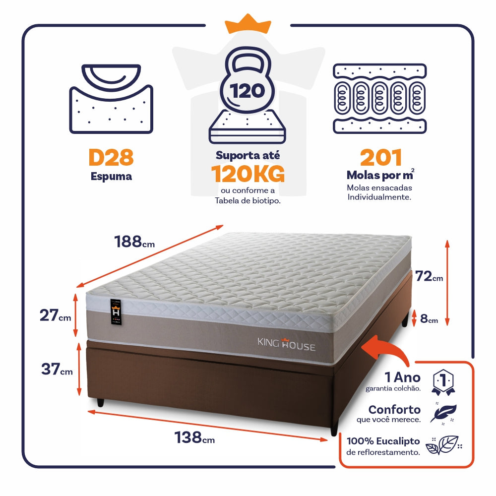 Cama Box Baú Sheffield 138x188 C/ Molas Ensacadas King House