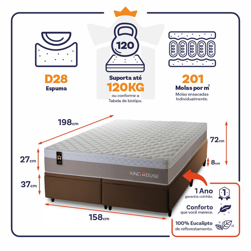 Cama Box Baú Sheffield c/ Molas Ensacadas 158x198 King House