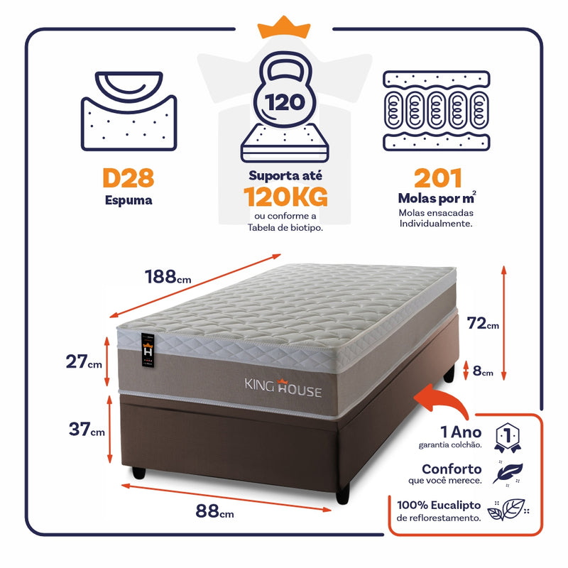 Cama Box Baú Sheffield 88x188 c/ Molas Ensacadas King House