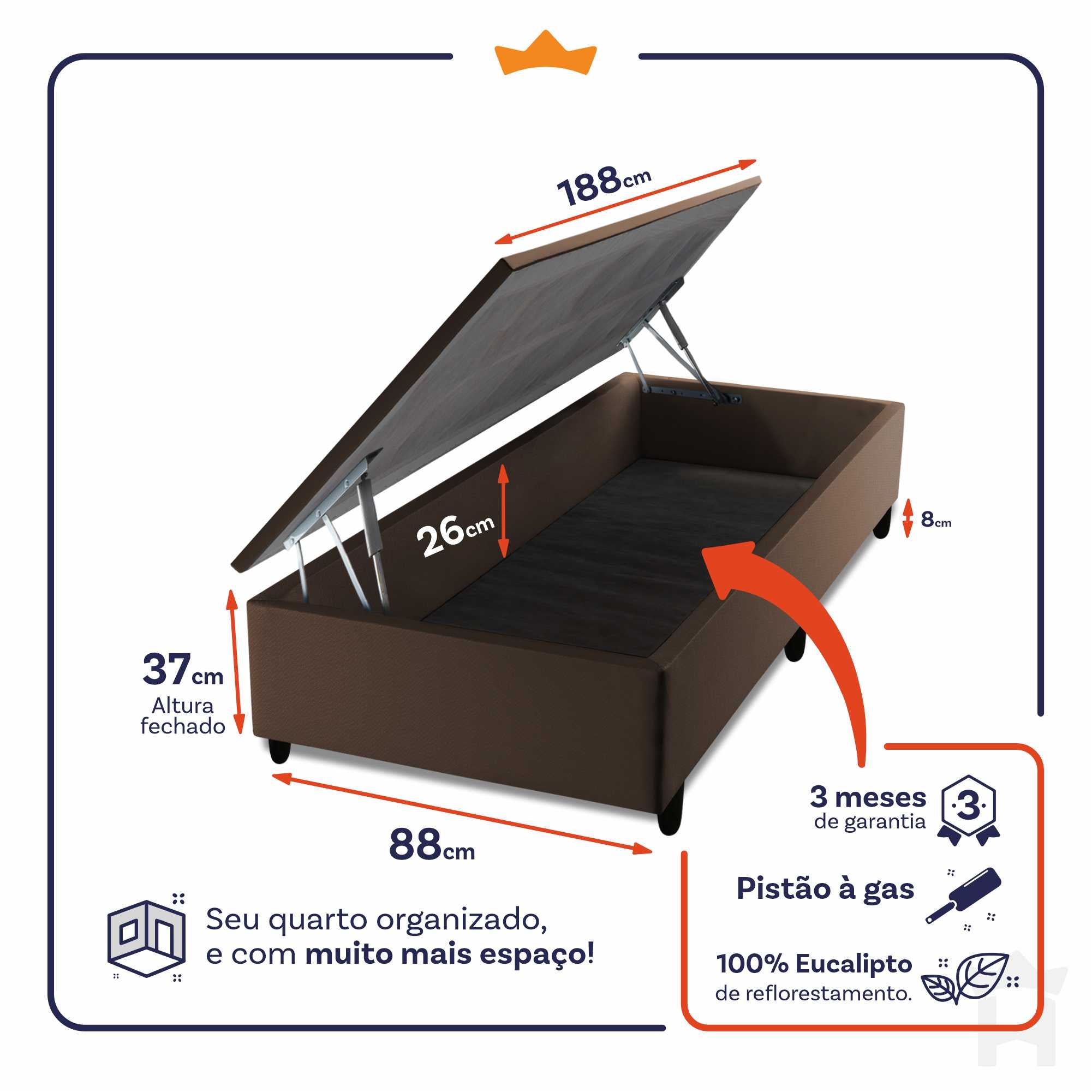 Cama Box Baú Sheffield 88x188 c/ Molas Ensacadas King House