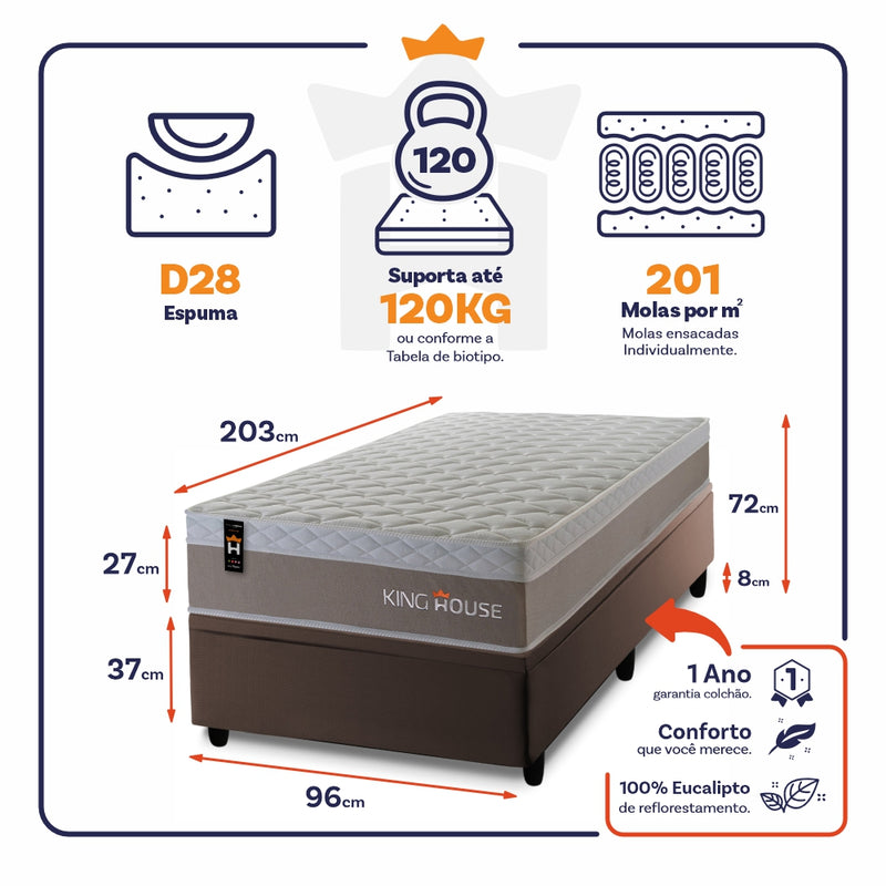 Cama Box Baú Sheffield 96x203 c/ Molas Ensacadas King House