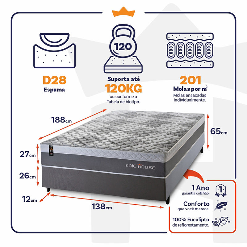 Cama Box Molas Ensacadas Sheffield Casal 138x188 King House