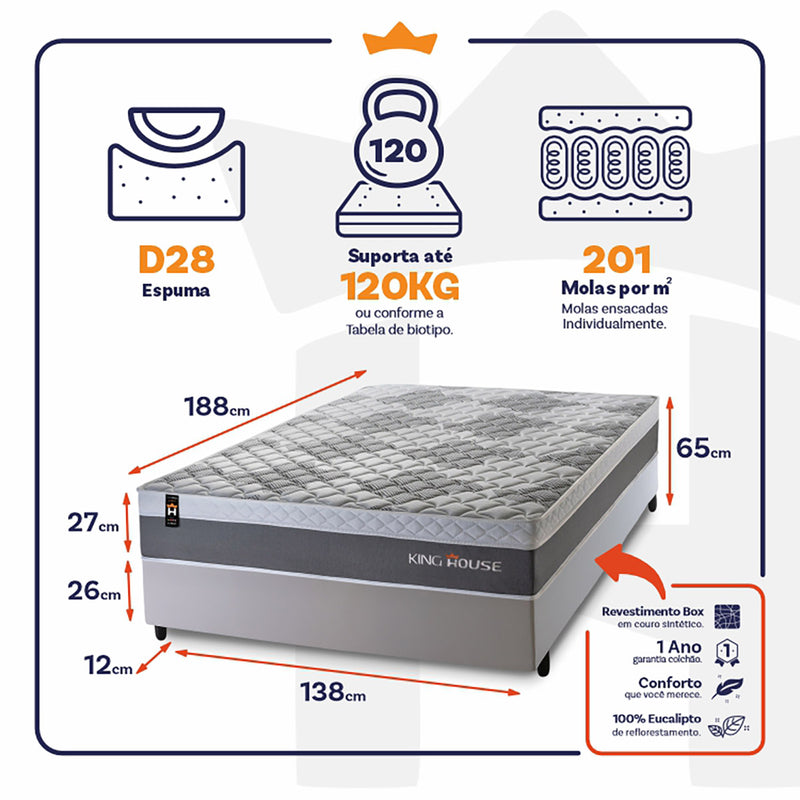 Cama Box Molas Ensacadas Sheffield Casal 138x188 King House