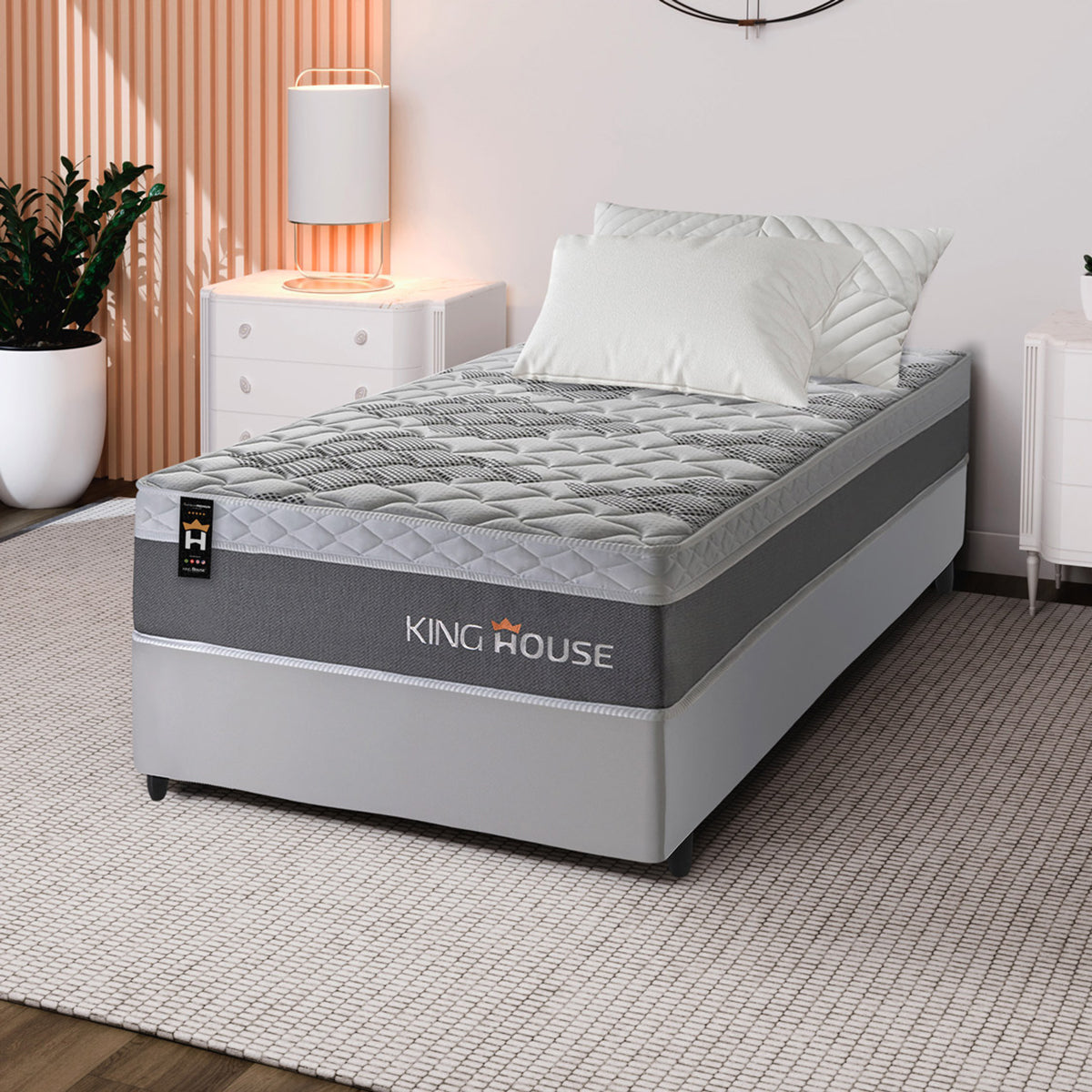 Cama Box Molas Ensacadas Sheffield 88x188 Cinza King House