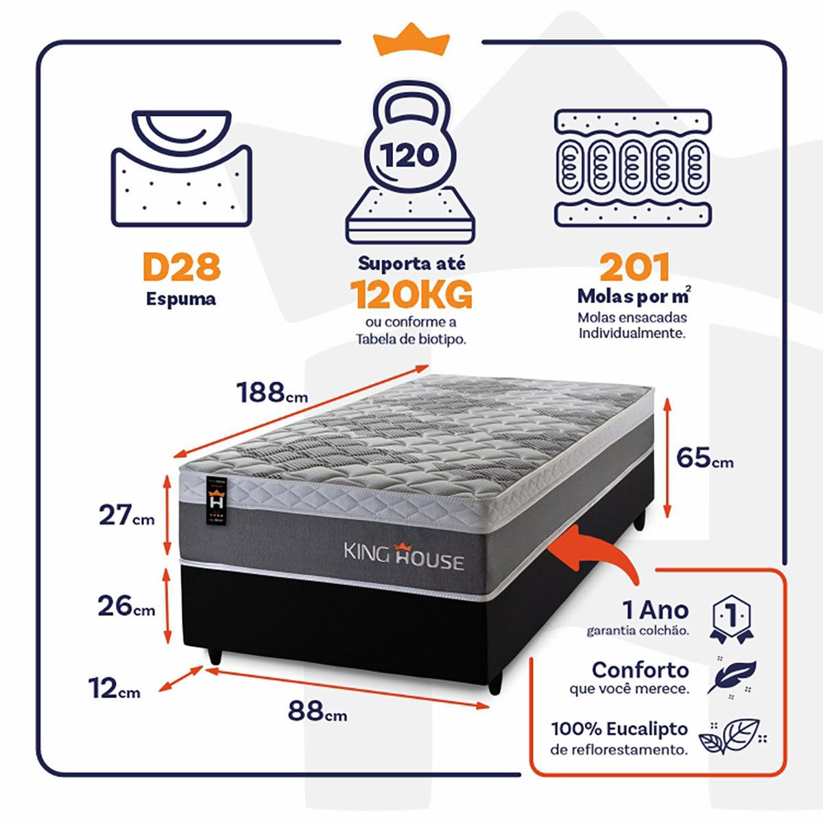 Cama Box Molas Ensacadas Sheffield 88x188 Preto King House