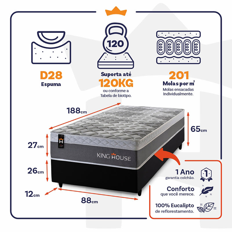 Cama Box Molas Ensacadas Sheffield 88x188 Preto King House