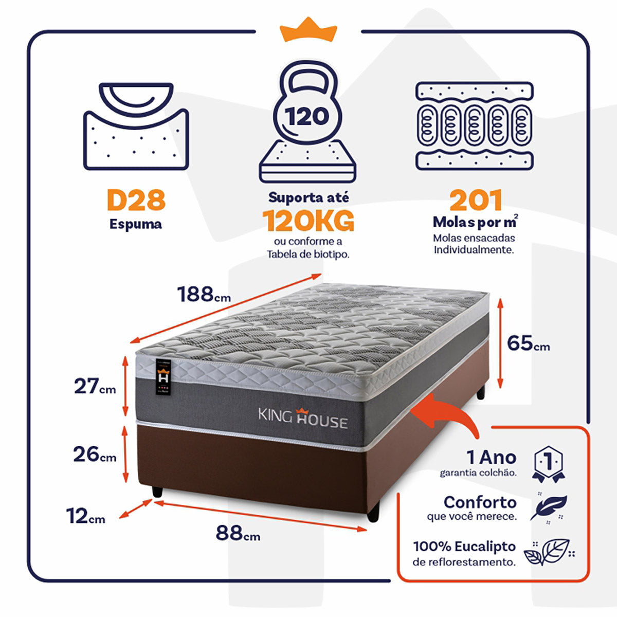 Cama Box Molas Ensacadas Sheffield 88x188 Marrom King House