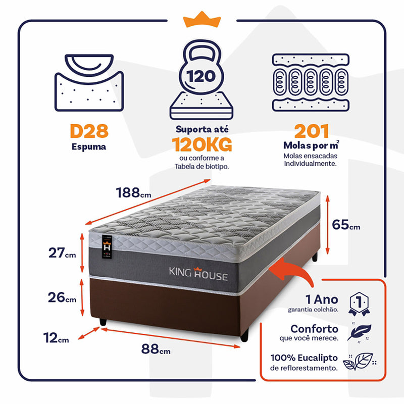 Cama Box Molas Ensacadas Sheffield 88x188 Marrom King House