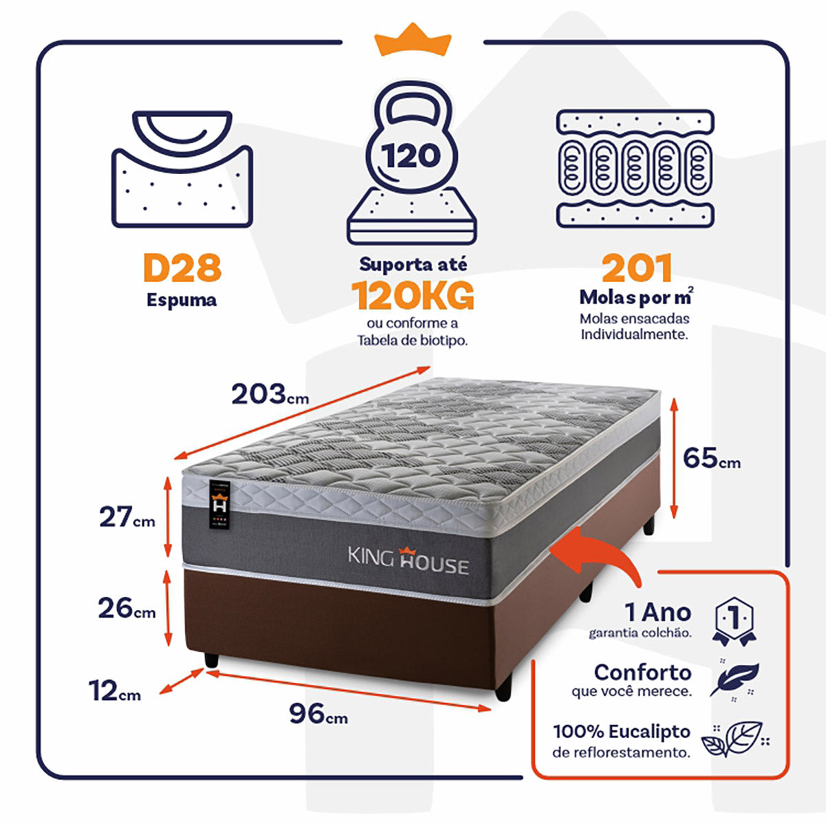 Cama Box Molas Ensacadas Sheffield 96x203 Marrom King House