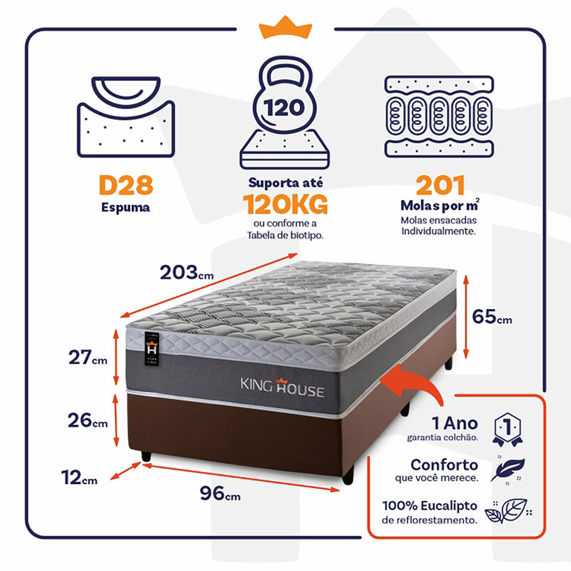 Cama Box Molas Ensacadas Sheffield 96x203 Marrom King House