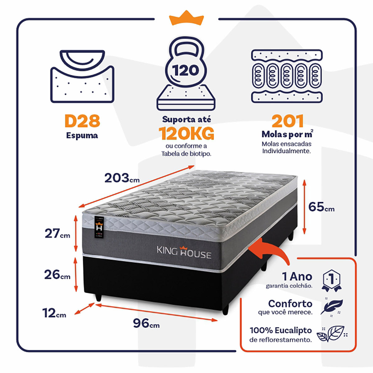 Cama Box Molas Ensacadas Sheffield 96x203 Preto King House