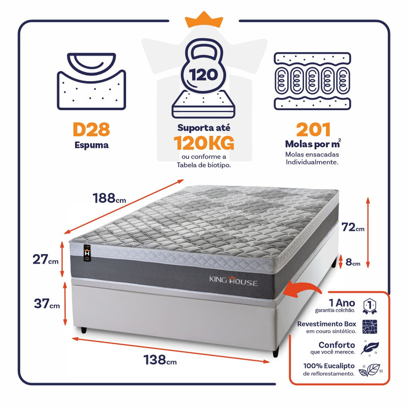 Cama Box Baú Sheffield 138x188 C/ Molas Ensacadas King House