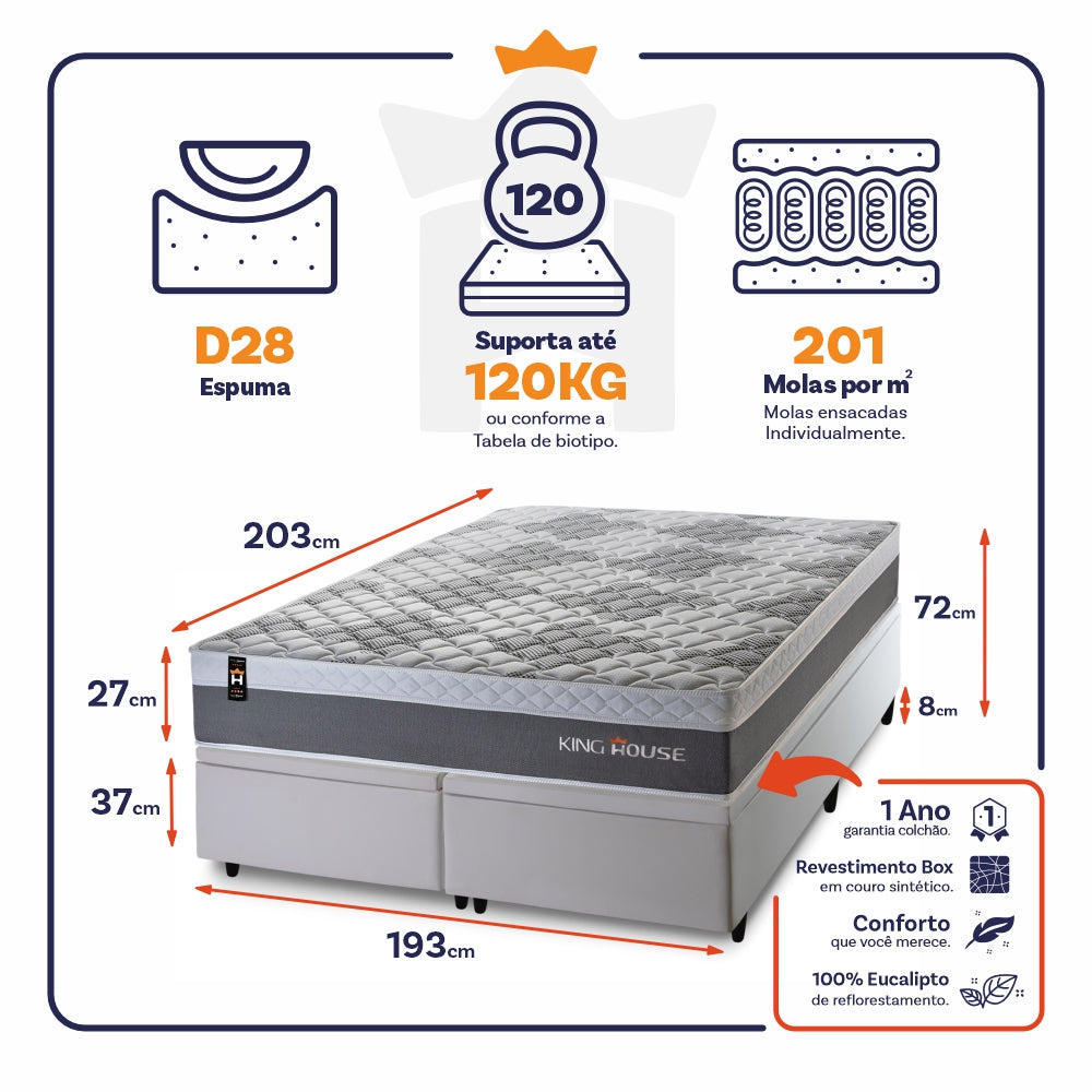 Cama Box Baú Sheffield c/ Molas Ensacadas 193x203 King House