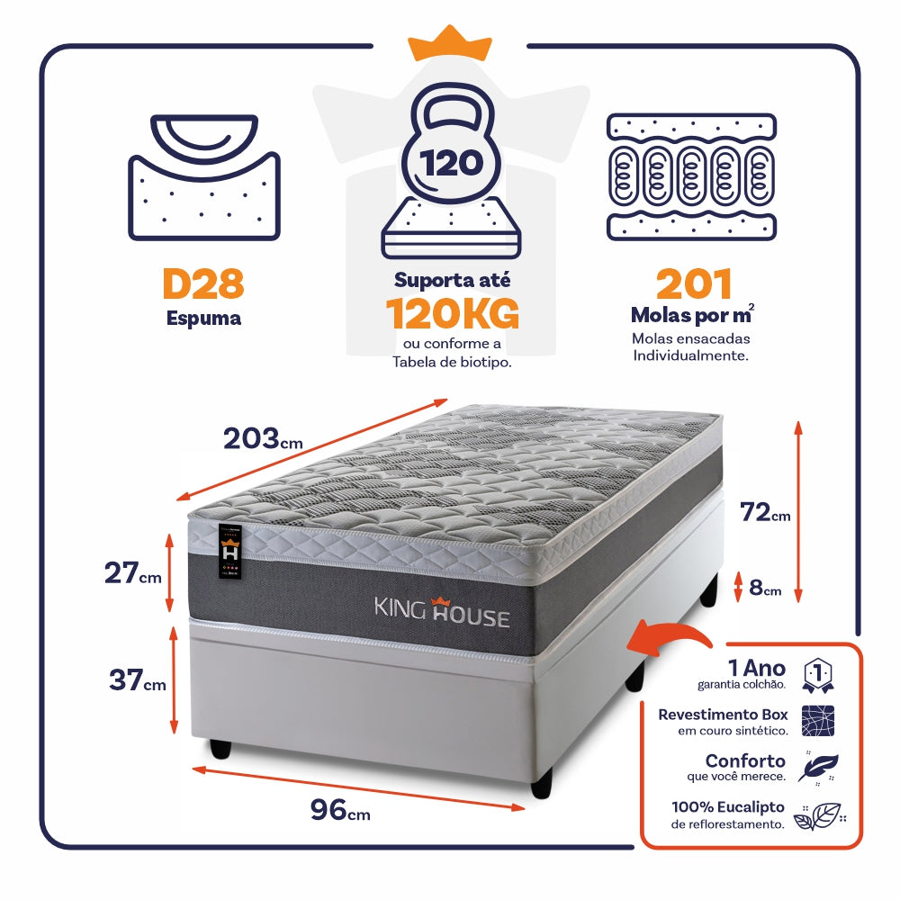Cama Box Baú Sheffield 96x203 c/ Molas Ensacadas King House