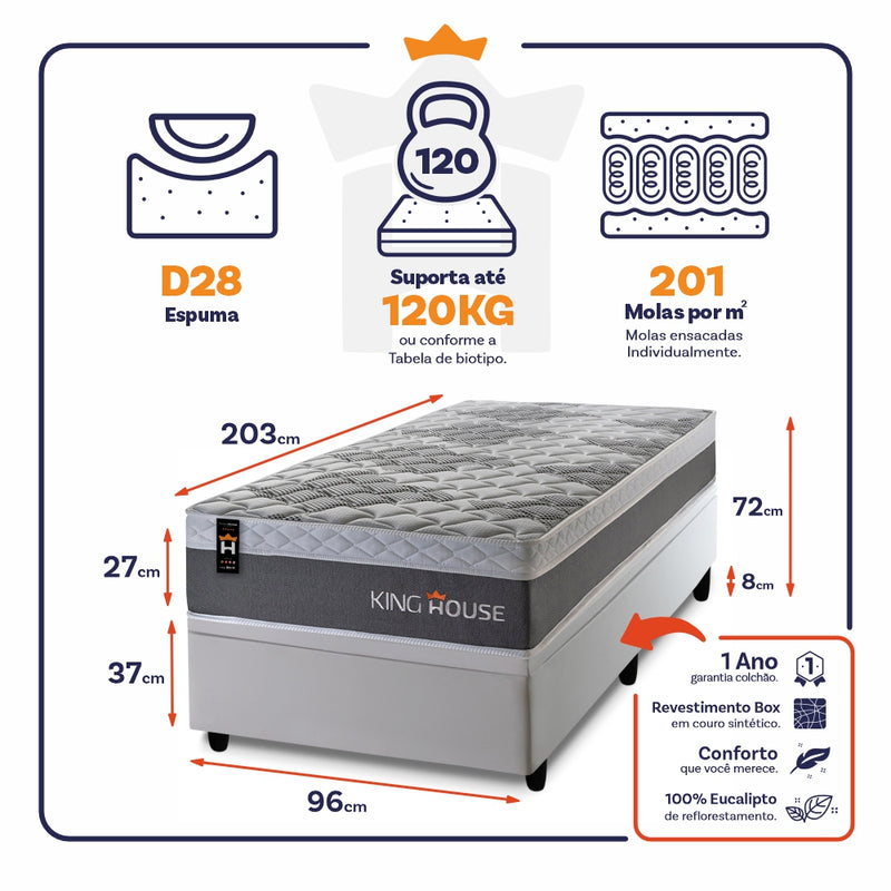Cama Box Baú Sheffield 96x203 c/ Molas Ensacadas King House