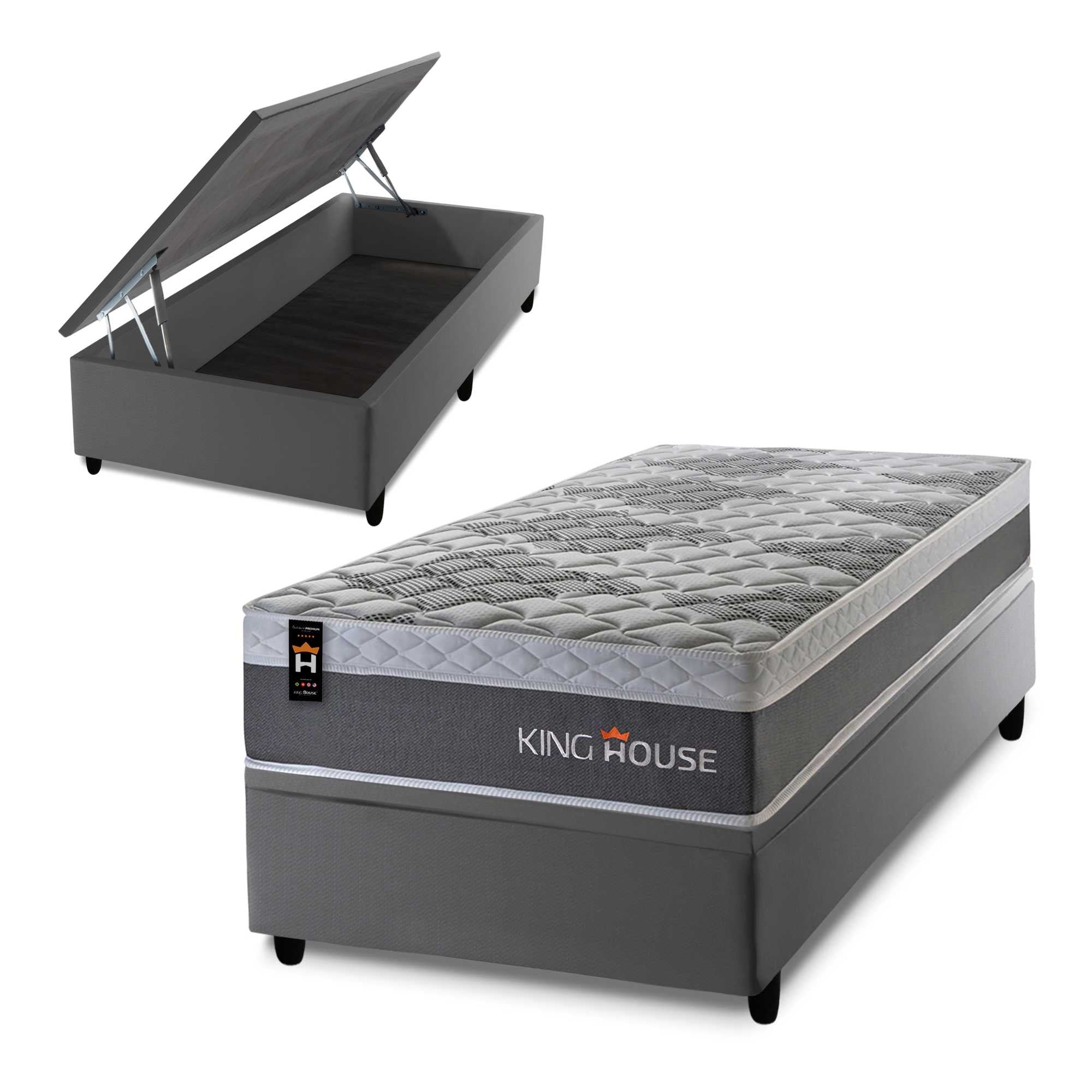 Cama Box Baú Sheffield 88x188 c/ Molas Ensacadas King House