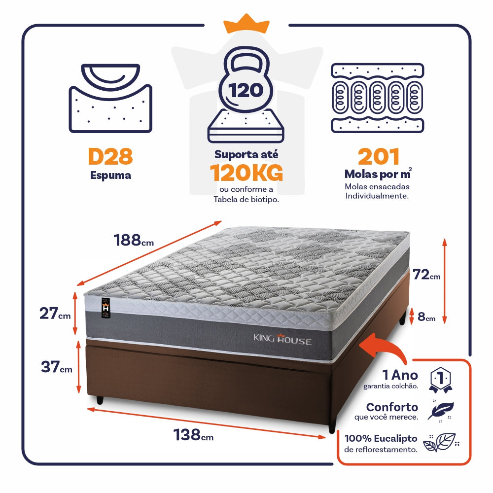Cama Box Baú Sheffield 138x188 C/ Molas Ensacadas King House