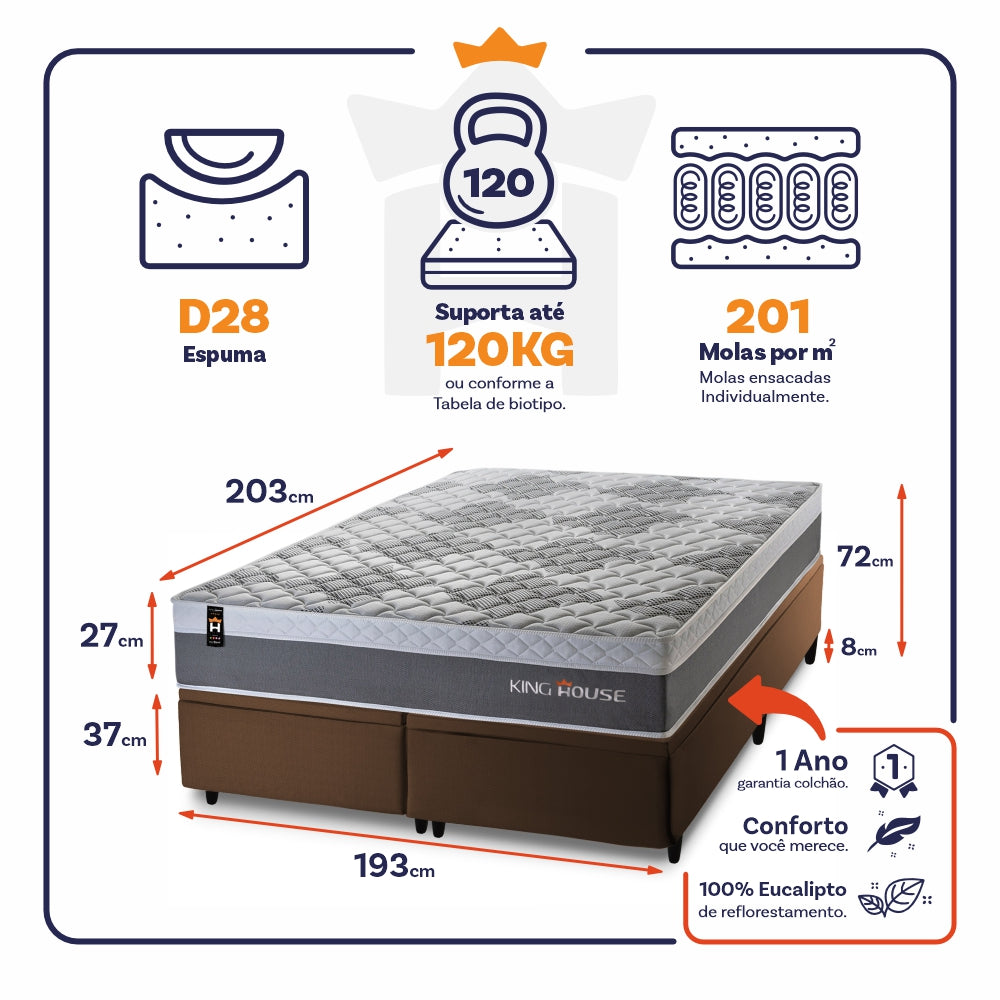 Cama Box Baú Sheffield c/ Molas Ensacadas 193x203 King House