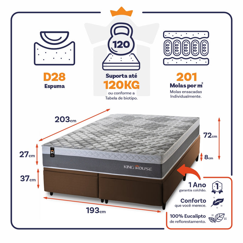 Cama Box Baú Sheffield c/ Molas Ensacadas 193x203 King House