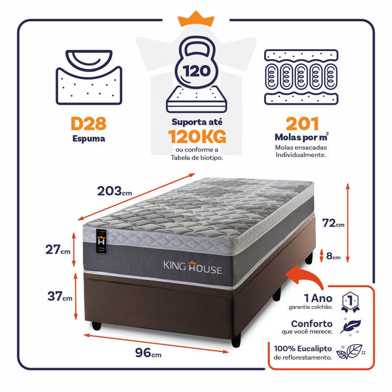 Cama Box Baú Sheffield 96x203 c/ Molas Ensacadas King House