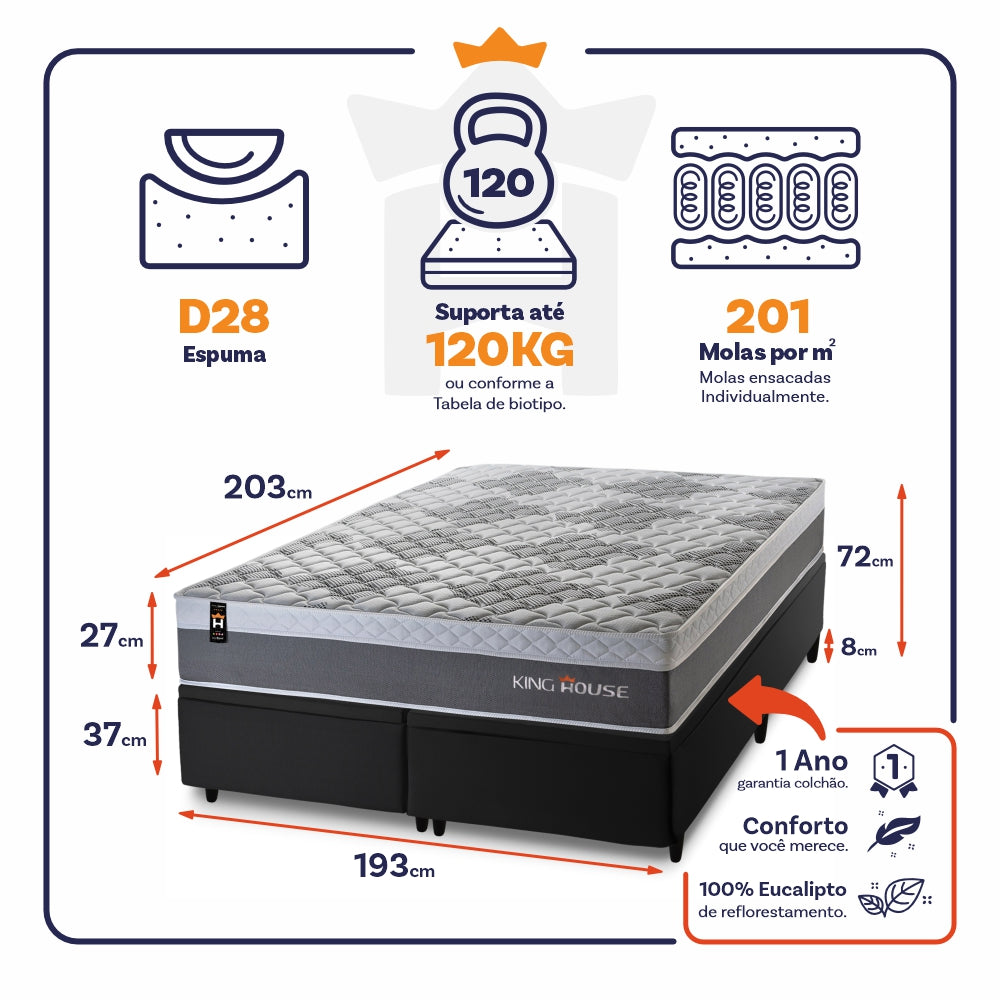 Cama Box Baú Sheffield c/ Molas Ensacadas 193x203 King House