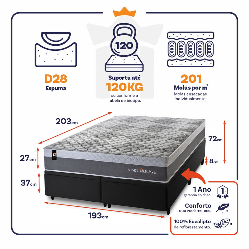 Cama Box Baú Sheffield c/ Molas Ensacadas 193x203 King House