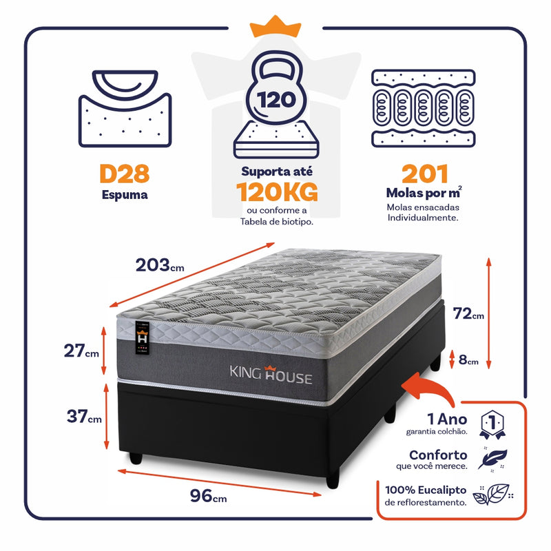 Cama Box Baú Sheffield 96x203 c/ Molas Ensacadas King House