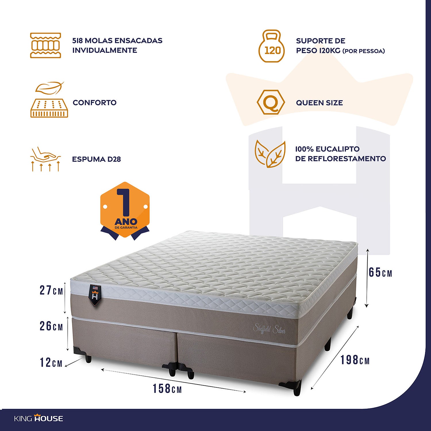 Cama Box Size Sheffield Queen 158x198 Bege Molas King House