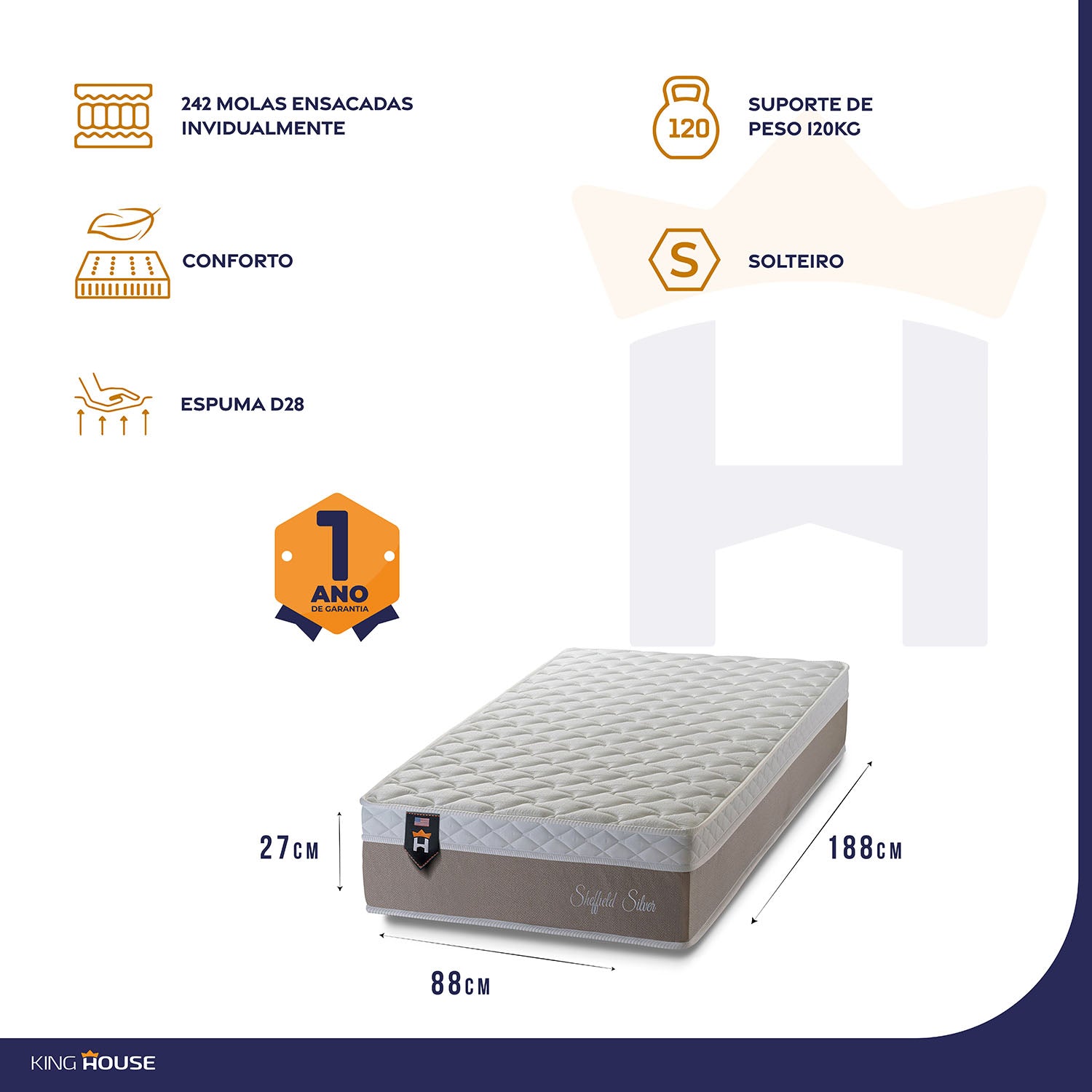 Cama Box Solteiro Sheffield 88x188 Bege c/ Molas Ensacadas