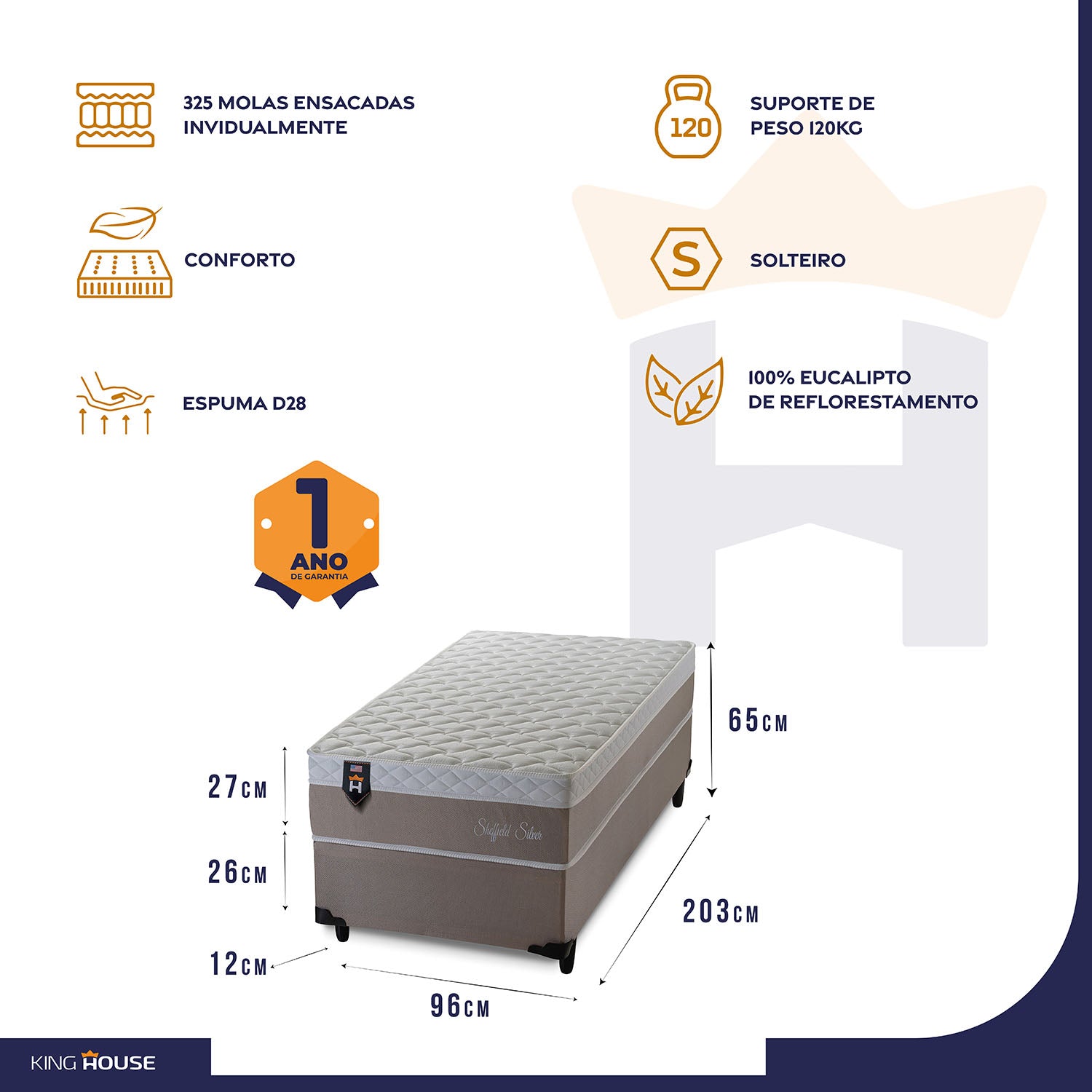 Cama Box Solteirão Sheffield Molas Ensacadas Bege King House
