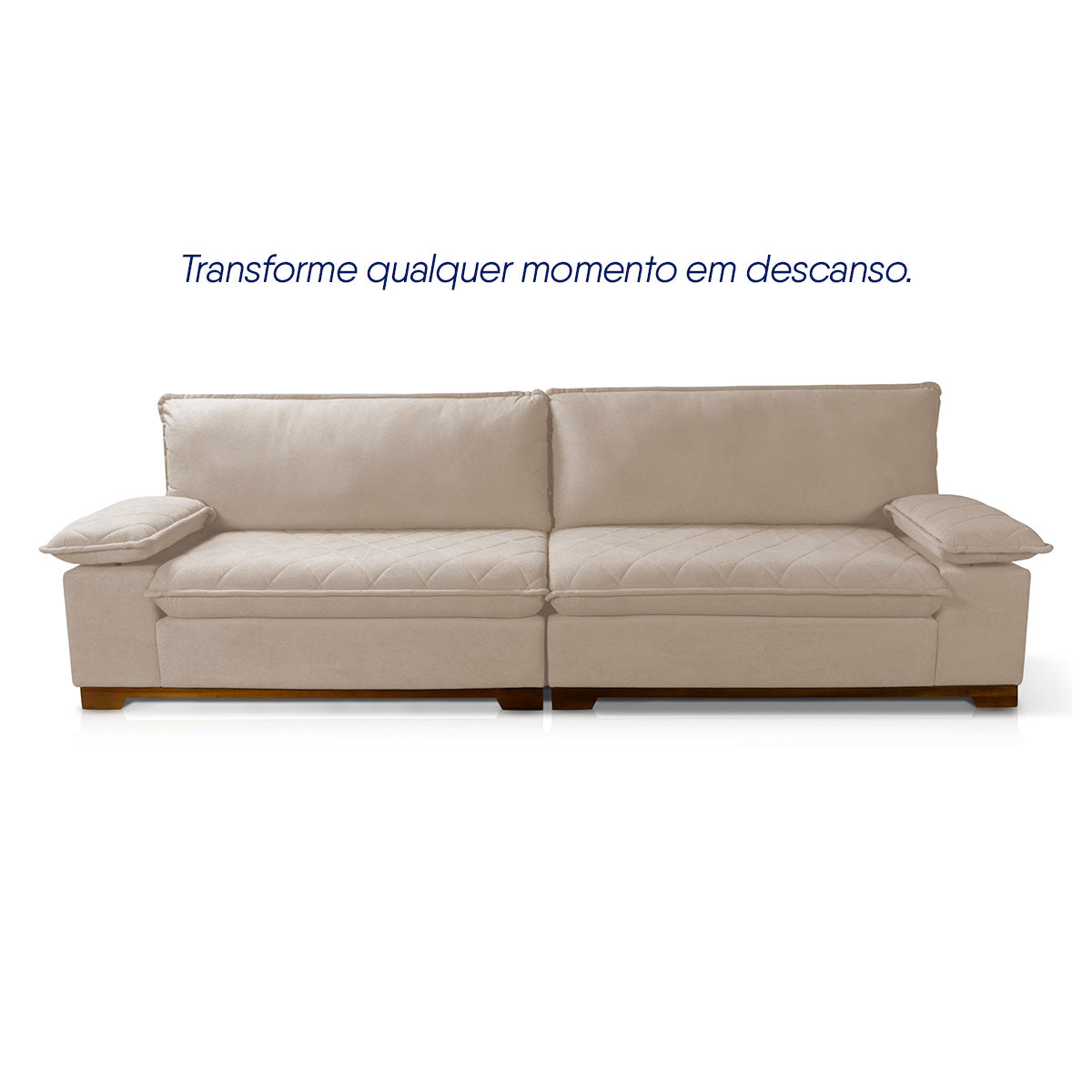 Sofá Living Siberian 2,30m Bouclê Bege Braço Reclinável