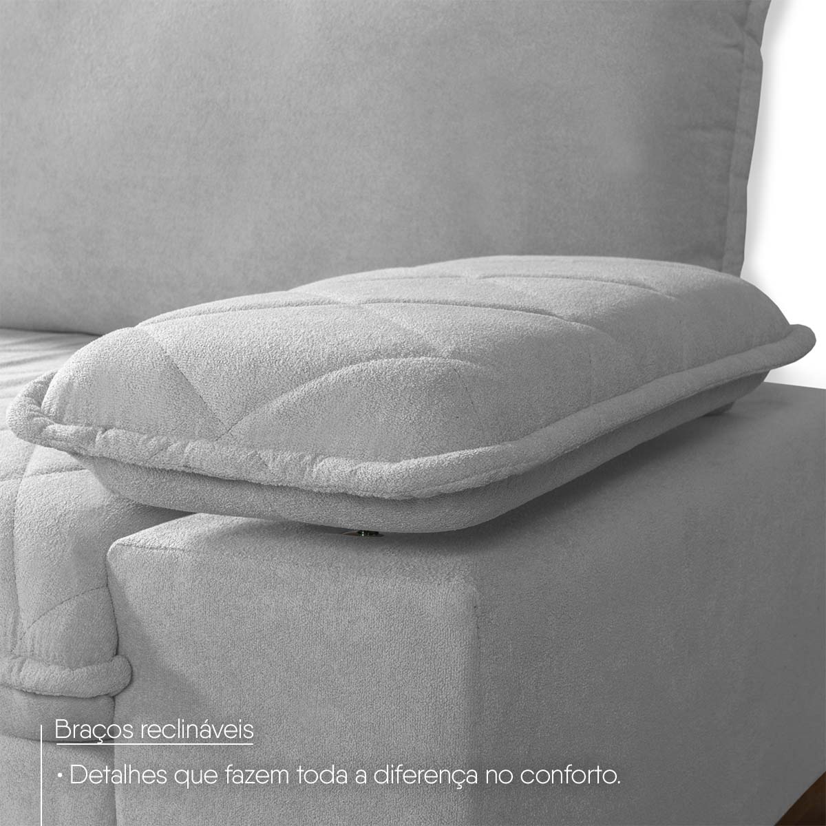 Sofá Living Siberian 2,30m Bouclê Cinza Braço Reclinável