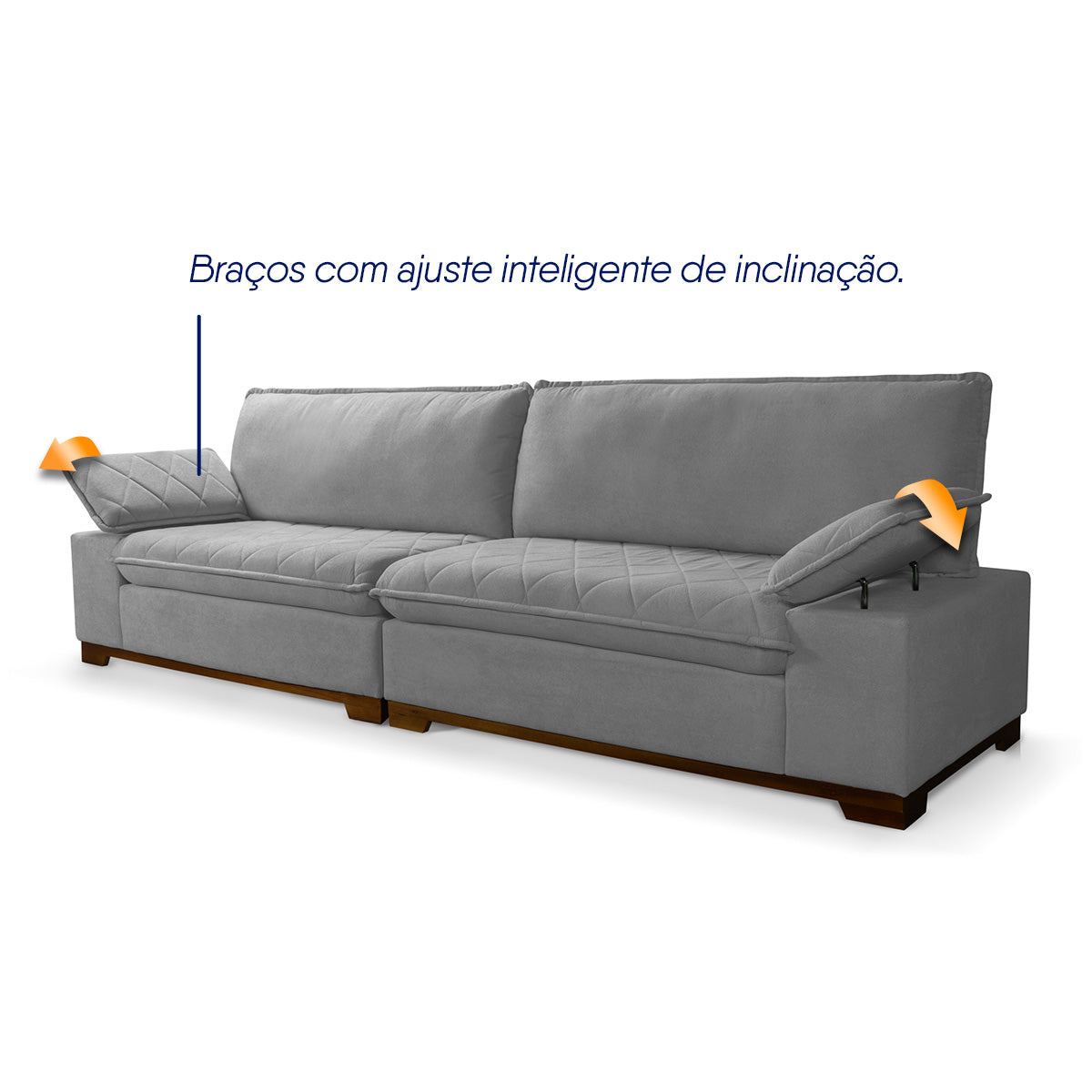 Sofá Living Siberian 2,50m Bouclê Cinza Braço Reclinável