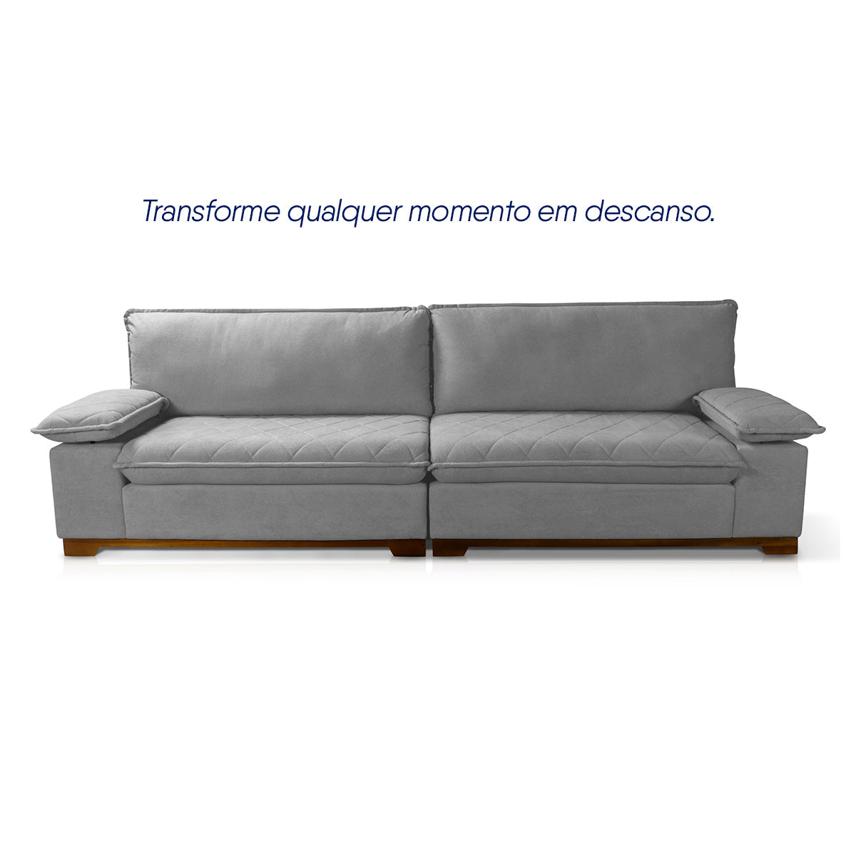 Sofá Living Siberian 2,50m Bouclê Cinza Braço Reclinável