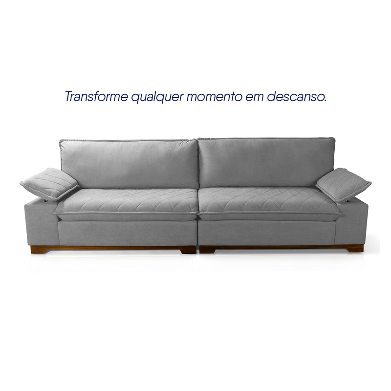 Sofá Living Siberian 3,00m Bouclê Cinza Braço Reclinável