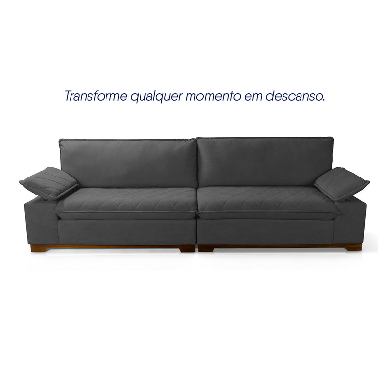 Sofá Living Siberian 2,30m Bouclê Grafite Braço Reclinável