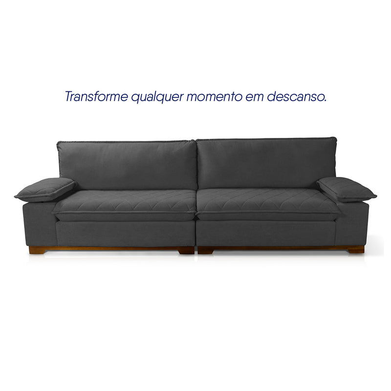 Sofá Living Siberian 2,30m Bouclê Grafite Braço Reclinável