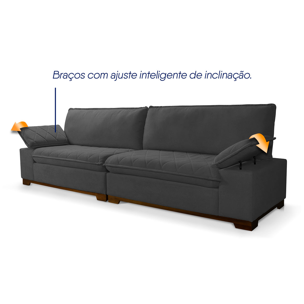 Sofá Living Siberian 2,50m Bouclê Grafite Braço Reclinável